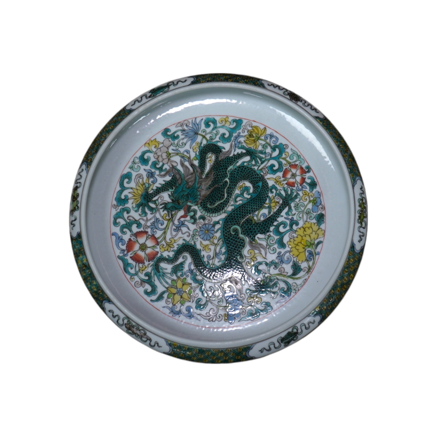 A Chinese famille verte dragon bowl, 29cm in diameter. Condition - good